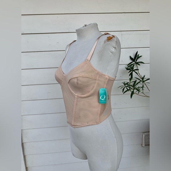 VTG y2K 2000s corset bustier top sheer net push up underwire Sexy Mono B Cream - Picture 4 of 6